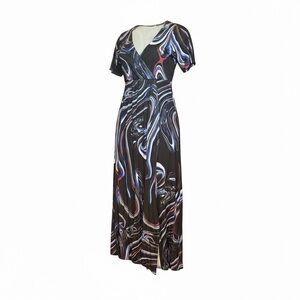 Lane Bryant Black and Blue Swirl Maxi Dress